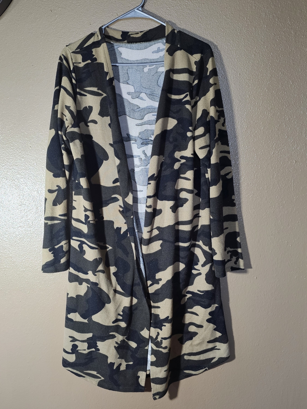 Camo Open-Front Duster Cardigan - Black & Tan Women's Size XL